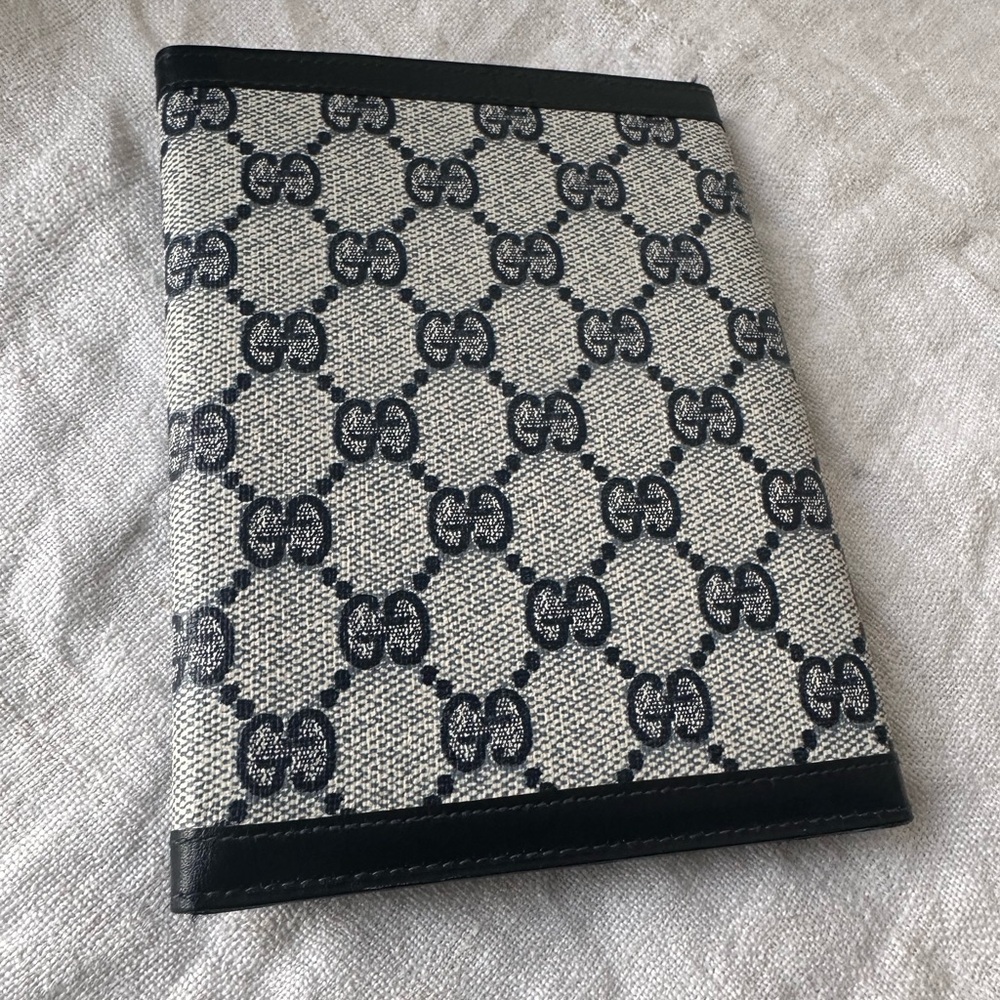 Vintage, Rare, & Authentic GUCCI Navy Blue Leather GG Picture Frame Photo Album